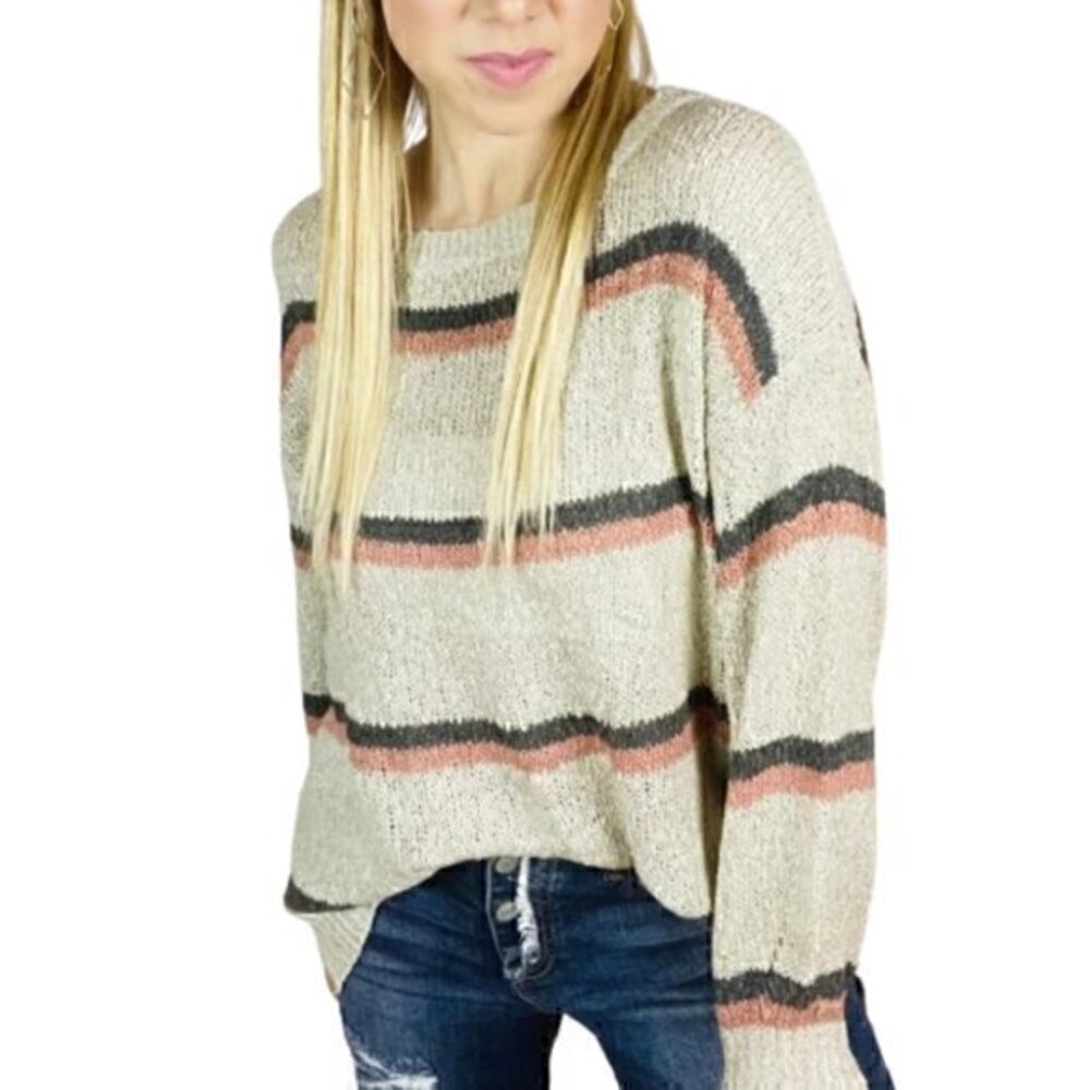 [Miracle] Crew Neck Striped Sweater - Size M/L